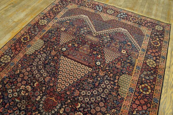 1900s blue navy medallion floral antique persian kerman rug 4'10'' x 8'4'' handknotted wool carpet 4 1900s blue navy medallion floral antique persian kerman rug 4'10'' x 8'4'' handknotted wool carpet - detail view 3