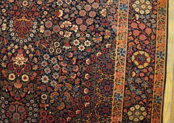 1900s blue navy medallion floral antique persian kerman rug 4'10'' x 8'4'' handknotted wool carpet 5 1900s blue navy medallion floral antique persian kerman rug 4'10'' x 8'4'' handknotted wool carpet - detail view 4