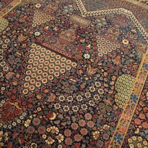 1900s Blue Navy Medallion Floral Antique Persian Kerman Rug 4'10'' X 8'4'' Handknotted Wool Carpet - detail view 5