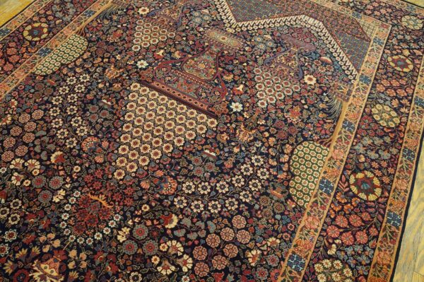 1900s blue navy medallion floral antique persian kerman rug 4'10'' x 8'4'' handknotted wool carpet 6 1900s blue navy medallion floral antique persian kerman rug 4'10'' x 8'4'' handknotted wool carpet - detail view 5