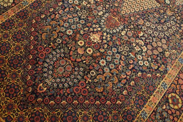 1900s blue navy medallion floral antique persian kerman rug 4'10'' x 8'4'' handknotted wool carpet 7 1900s blue navy medallion floral antique persian kerman rug 4'10'' x 8'4'' handknotted wool carpet - detail view 6