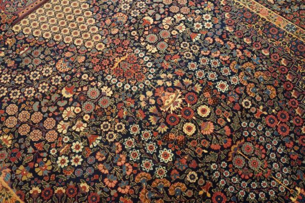 1900s blue navy medallion floral antique persian kerman rug 4'10'' x 8'4'' handknotted wool carpet 8 1900s blue navy medallion floral antique persian kerman rug 4'10'' x 8'4'' handknotted wool carpet - detail view 7