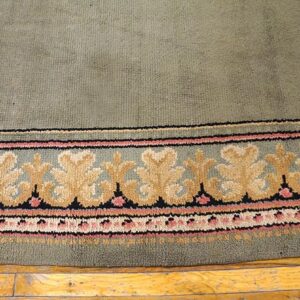 1900s Green Asparagus Medallion Antique Irish Donegal Arts & Crafts Rug 12'6" X 18' Knotted Wool Carpet - detail view 3