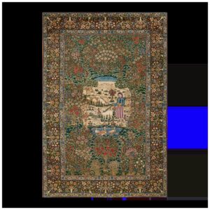 1900s Green Scene Figural Medallion Antique Persian Kerman Rug 4' 10''x 7' 9'' Knotted Pile Wool Carpet