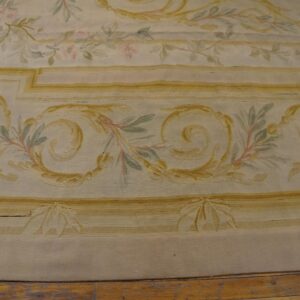 1900s Ivory Gold Medallion Antique European Aubusson Carpet 12'9"x17'3" Flatwoven Wool Rug - detail view 3