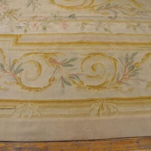 1900s Ivory Gold Medallion Antique European Aubusson Carpet 12'9"x17'3" Flatwoven Wool Rug - detail view 4