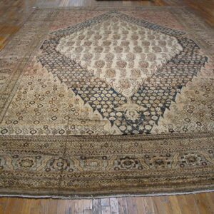 1900s Ivory Medallion Antique Persian Malayer Rug 13'3" X 22'4" Handknotted Wool Carpet - detail view 1