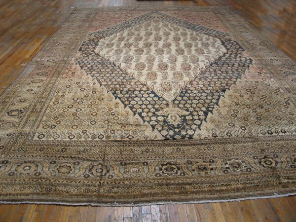 1900s ivory medallion antique persian malayer rug 13'3" x 22'4" handknotted wool carpet 2 1900s ivory medallion antique persian malayer rug 13'3" x 22'4" handknotted wool carpet - detail view 1