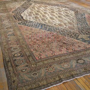 1900s Ivory Medallion Antique Persian Malayer Rug 13'3" X 22'4" Handknotted Wool Carpet - detail view 2
