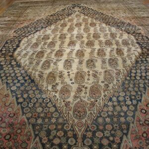 1900s Ivory Medallion Antique Persian Malayer Rug 13'3" X 22'4" Handknotted Wool Carpet - detail view 3