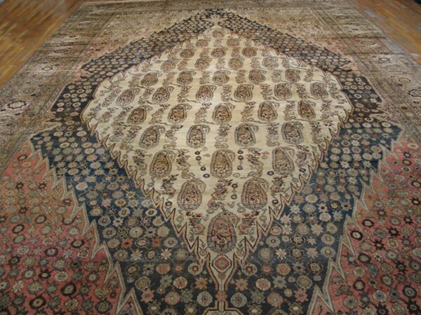 1900s ivory medallion antique persian malayer rug 13'3" x 22'4" handknotted wool carpet 4 1900s ivory medallion antique persian malayer rug 13'3" x 22'4" handknotted wool carpet - detail view 3