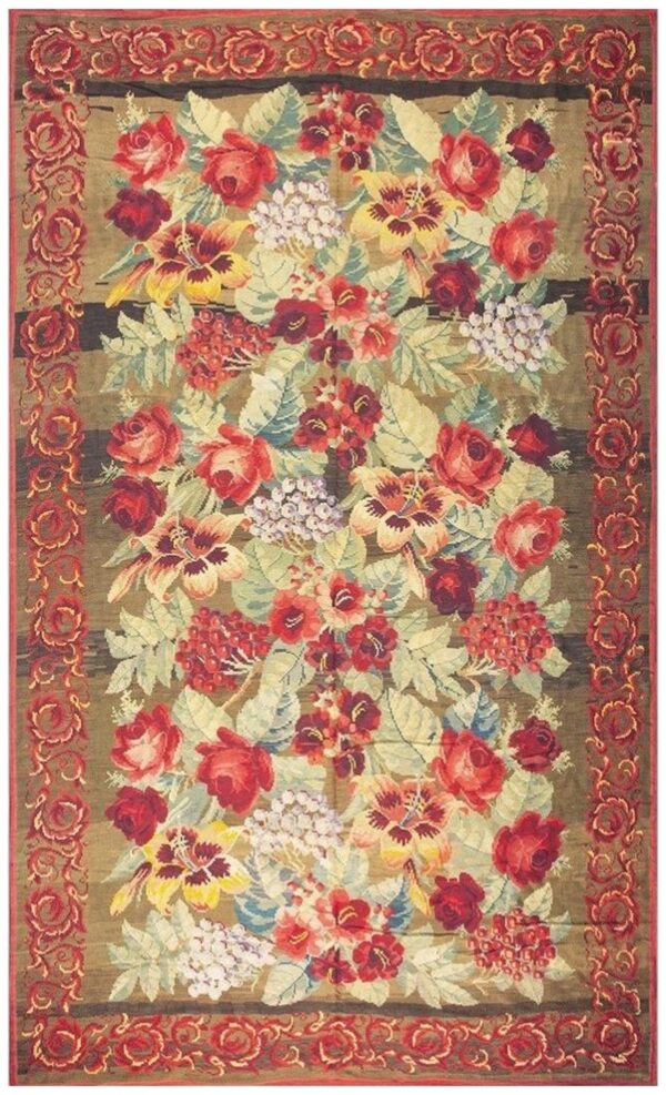 1900s large scale olive antique french floral european folk besserabian wool rug 1 1900s large scale olive antique french floral european folk besserabian wool rug