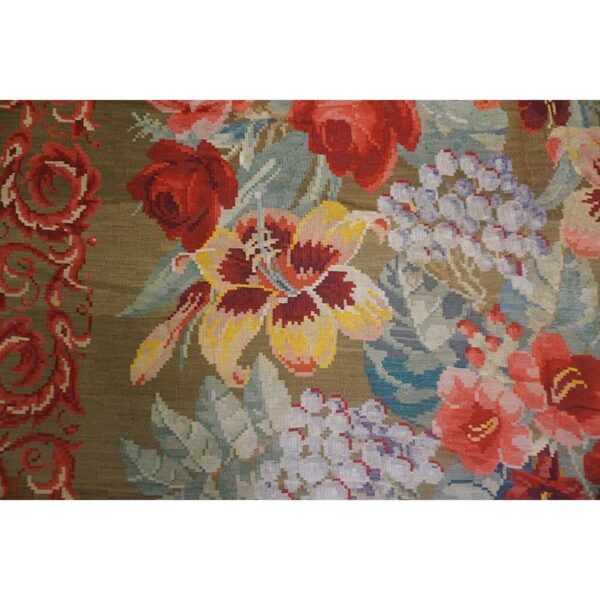 1900s large scale olive antique french floral european folk besserabian wool rug 4 1900s large scale olive antique french floral european folk besserabian wool rug - detail view 3