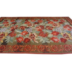 1900s Large Scale Olive Antique French Floral European Folk Besserabian Wool Rug - detail view 4
