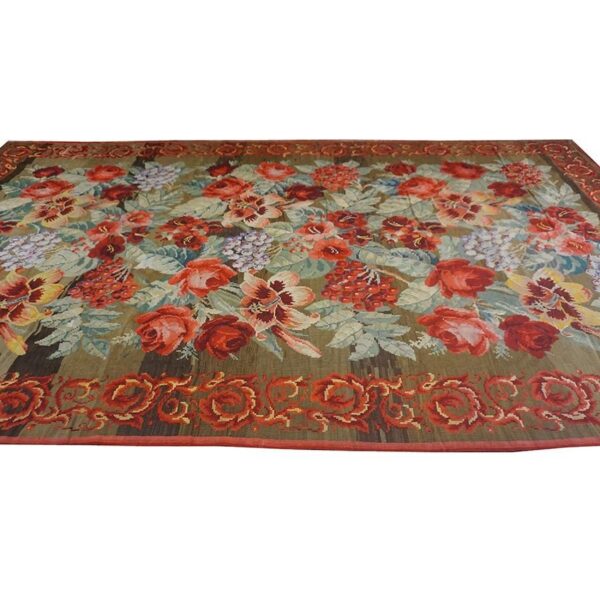 1900s large scale olive antique french floral european folk besserabian wool rug 5 1900s large scale olive antique french floral european folk besserabian wool rug - detail view 4