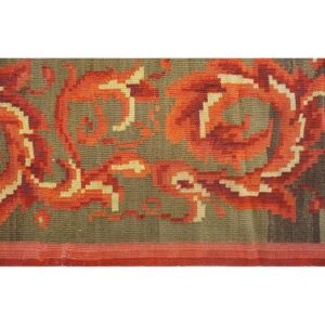 1900s Large Scale Olive Antique French Floral European Folk Besserabian Wool Rug - detail view 5