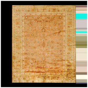 1900s Orange Salmon Floral Medallion Antique Indian Agra Rug 7'0" X 8'8" Handknotted Wool Carpet