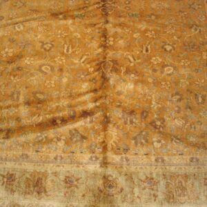 1900s Orange Salmon Floral Medallion Antique Indian Agra Rug 7'0" X 8'8" Handknotted Wool Carpet - detail view 1