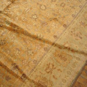 1900s Orange Salmon Floral Medallion Antique Indian Agra Rug 7'0" X 8'8" Handknotted Wool Carpet - detail view 2
