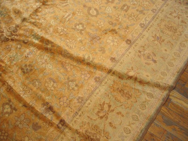 1900s orange salmon floral medallion antique indian agra rug 7'0" x 8'8" handknotted wool carpet 3 1900s orange salmon floral medallion antique indian agra rug 7'0" x 8'8" handknotted wool carpet - detail view 2