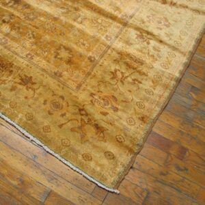 1900s Orange Salmon Floral Medallion Antique Indian Agra Rug 7'0" X 8'8" Handknotted Wool Carpet - detail view 3