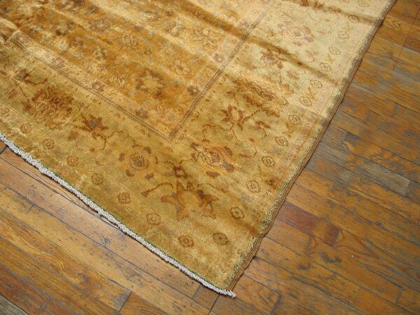 1900s orange salmon floral medallion antique indian agra rug 7'0" x 8'8" handknotted wool carpet 4 1900s orange salmon floral medallion antique indian agra rug 7'0" x 8'8" handknotted wool carpet - detail view 3