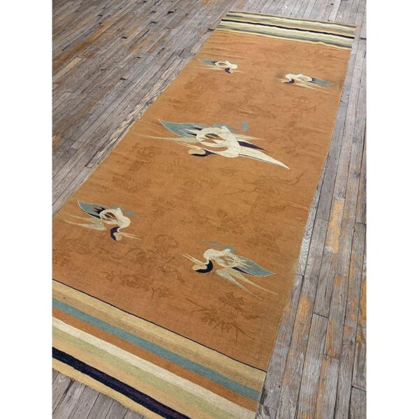 1900s orange traditional motifs antique chinese flatweave mongolian runner rug 3 1900s orange traditional motifs antique chinese flatweave mongolian runner rug - detail view 2