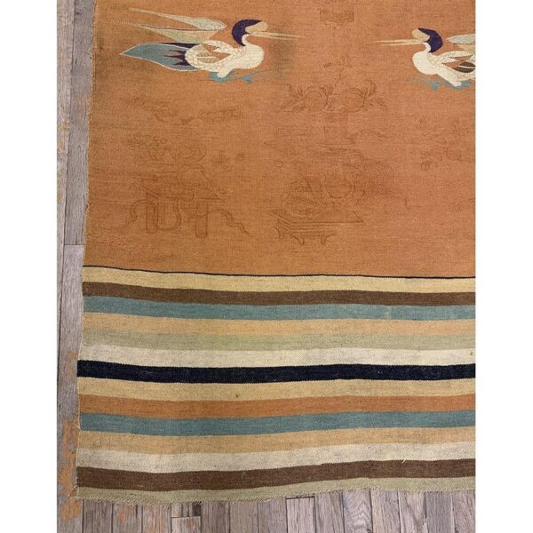 1900s orange traditional motifs antique chinese flatweave mongolian runner rug 4 1900s orange traditional motifs antique chinese flatweave mongolian runner rug - detail view 3