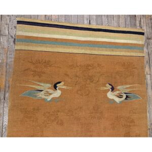 1900s Orange Traditional Motifs Antique Chinese Flatweave Mongolian Runner Rug - detail view 6