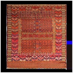 1900s Red Geometric Antique Baluch Turkmen Tekke Ensi Rug 4' 1'' X 4' 6'' Handknotted Wool Carpet