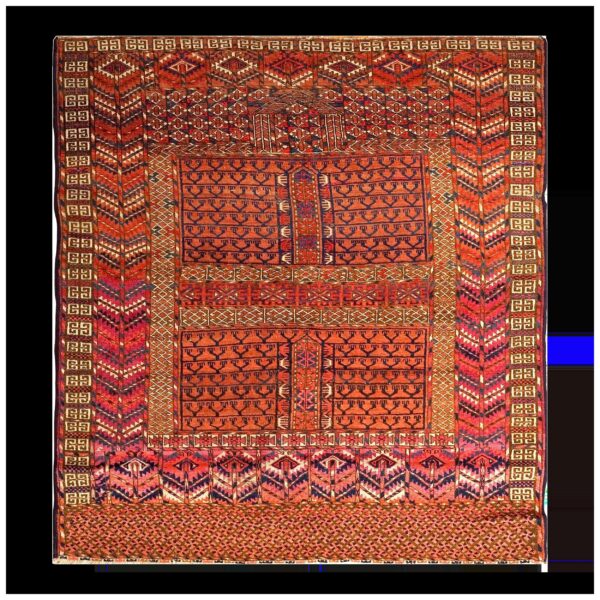 1900s red geometric antique baluch turkmen tekke ensi rug 4' 1'' x 4' 6'' handknotted wool carpet