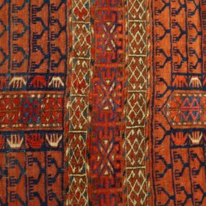1900s Red Geometric Antique Baluch Turkmen Tekke Ensi Rug 4' 1'' X 4' 6'' Handknotted Wool Carpet - detail view 4