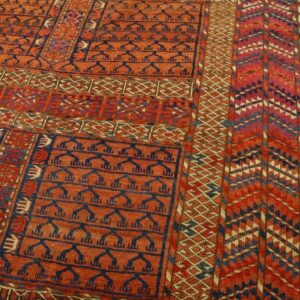 1900s Red Geometric Antique Baluch Turkmen Tekke Ensi Rug 4' 1'' X 4' 6'' Handknotted Wool Carpet - detail view 5