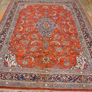 1900s Red Medallion Antique Persian Sarouk Rug 6'10" X 10'0" Handknotted Wool Carpet - detail view 1