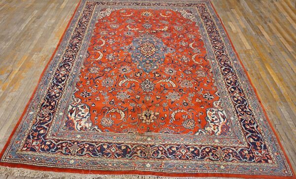 1900s red medallion antique persian sarouk rug 6'10" x 10'0" handknotted wool carpet - detail view 1