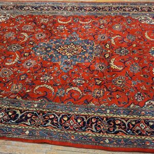 1900s Red Medallion Antique Persian Sarouk Rug 6'10" X 10'0" Handknotted Wool Carpet - detail view 3
