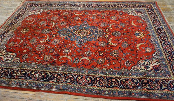 1900s red medallion antique persian sarouk rug 6'10" x 10'0" handknotted wool carpet - detail view 3
