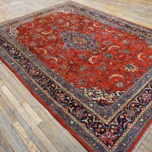 1900s Red Medallion Antique Persian Sarouk Rug 6'10" X 10'0" Handknotted Wool Carpet - detail view 4