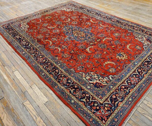 1900s red medallion antique persian sarouk rug 6'10" x 10'0" handknotted wool carpet - detail view 4