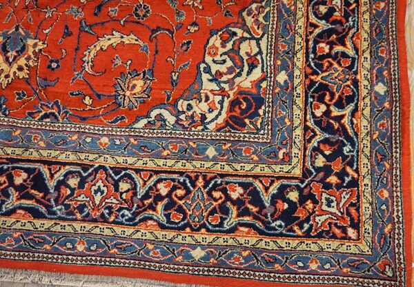 1900s red medallion antique persian sarouk rug 6'10" x 10'0" handknotted wool carpet - detail view 5