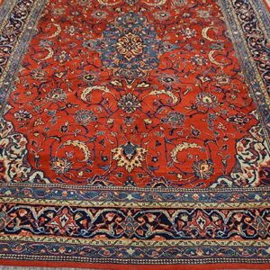 1900s Red Medallion Antique Persian Sarouk Rug 6'10" X 10'0" Handknotted Wool Carpet - detail view 6