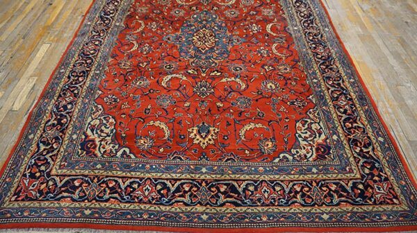 1900s red medallion antique persian sarouk rug 6'10" x 10'0" handknotted wool carpet - detail view 6