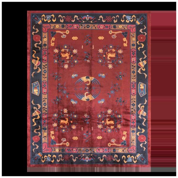 1900s ruby red floral medallion antique chinese art deco rug 9'4" x 11'6" handknotted wool carpet 1 1900s ruby red floral medallion antique chinese art deco rug 9'4" x 11'6" handknotted wool carpet
