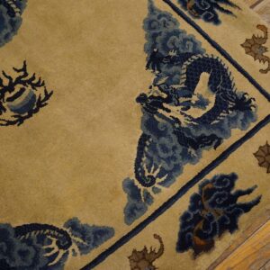 1900s Tan Beige Medallion Antique Chinese Baotou Rug 3'10''x 6'2'' Knotted Pile Wool Carpet - detail view 4