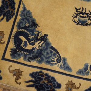 1900s Tan Beige Medallion Antique Chinese Baotou Rug 3'10''x 6'2'' Knotted Pile Wool Carpet - detail view 5