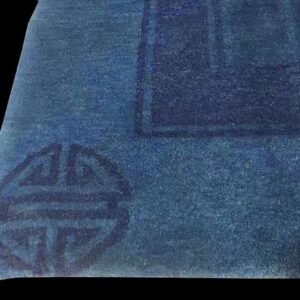 1910s Blue Open Field Shou Symbol Antique Chinese Peking Rug 8'x9'8" Handknotted Wool Carpet - detail view 2