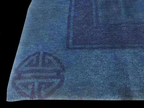 1910s blue open field shou symbol antique chinese peking rug 8'x9'8" handknotted wool carpet 3 1910s blue open field shou symbol antique chinese peking rug 8'x9'8" handknotted wool carpet - detail view 2