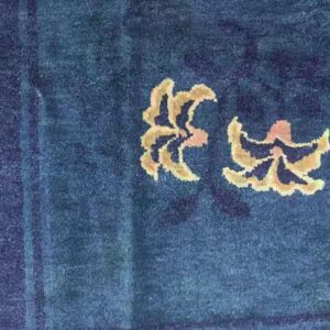 1910s Blue Open Field Shou Symbol Antique Chinese Peking Rug 8'x9'8" Handknotted Wool Carpet - detail view 3