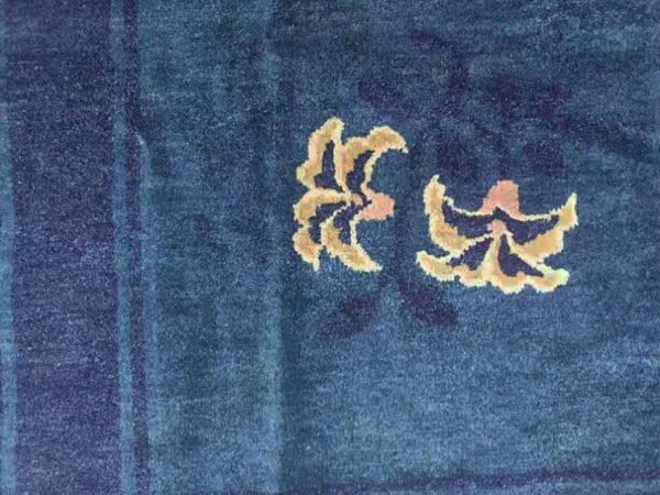 1910s blue open field shou symbol antique chinese peking rug 8'x9'8" handknotted wool carpet 4 1910s blue open field shou symbol antique chinese peking rug 8'x9'8" handknotted wool carpet - detail view 3