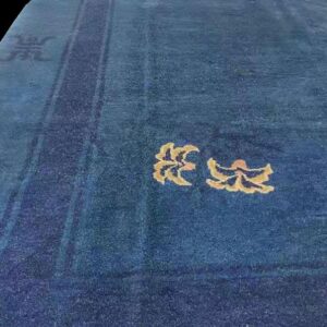 1910s Blue Open Field Shou Symbol Antique Chinese Peking Rug 8'x9'8" Handknotted Wool Carpet - detail view 4